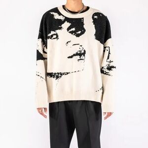 IHNOMUNIT Ih Nom Uh Nit Unisex Face Knit Sweater Soft Cream Black